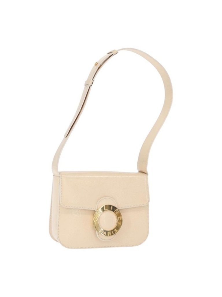 Authentic Celine Circle Shoulder Bag Enamel Ivory Gold
